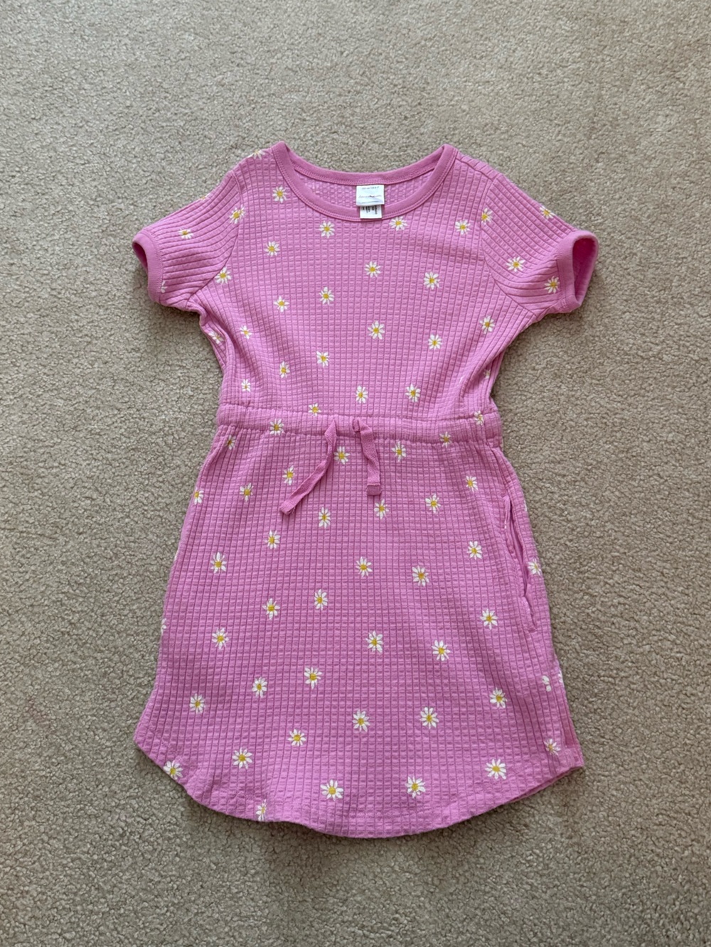 Girls Hanna Andersson Short Sleeve Daisy Print Waffle Dress pink size 6/7